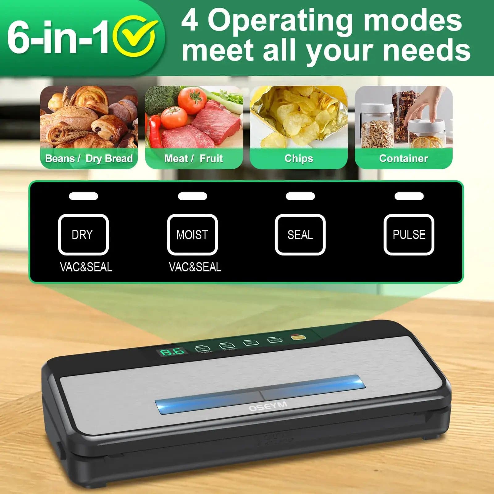 OSEYM Vacuum Sealer Machine, 90Kpa Automatic Food Sealer Machine