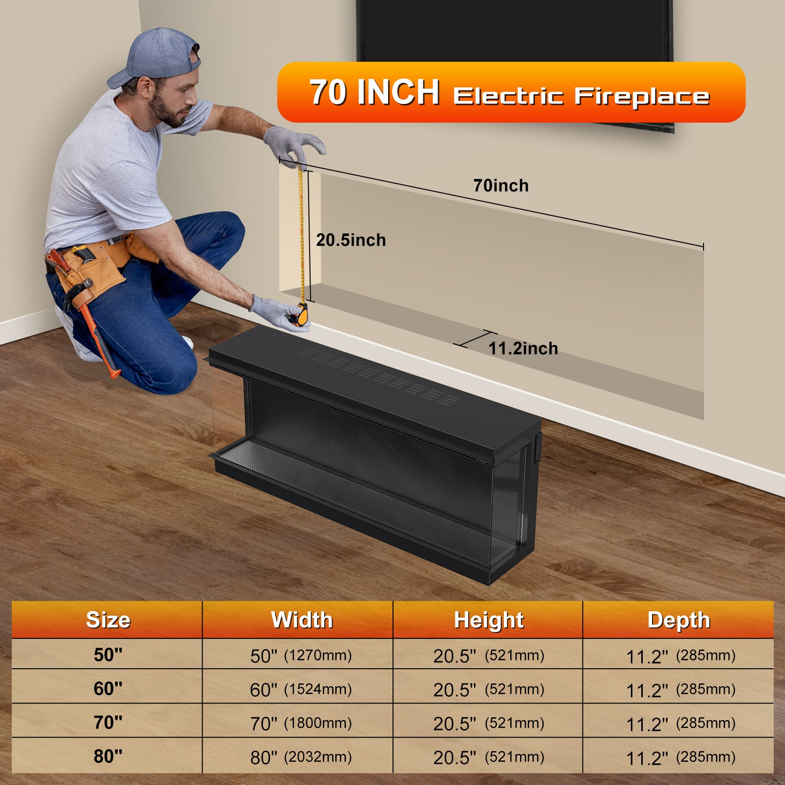 3 Sided Mirrored Electric Fireplace, 70" Smart Wall Recessed Fireplace Insert Linear Fire Places Heater with APP & Remote Control, 1500/750W, Timer, 251RGB Color Combinations, Crystal & Log