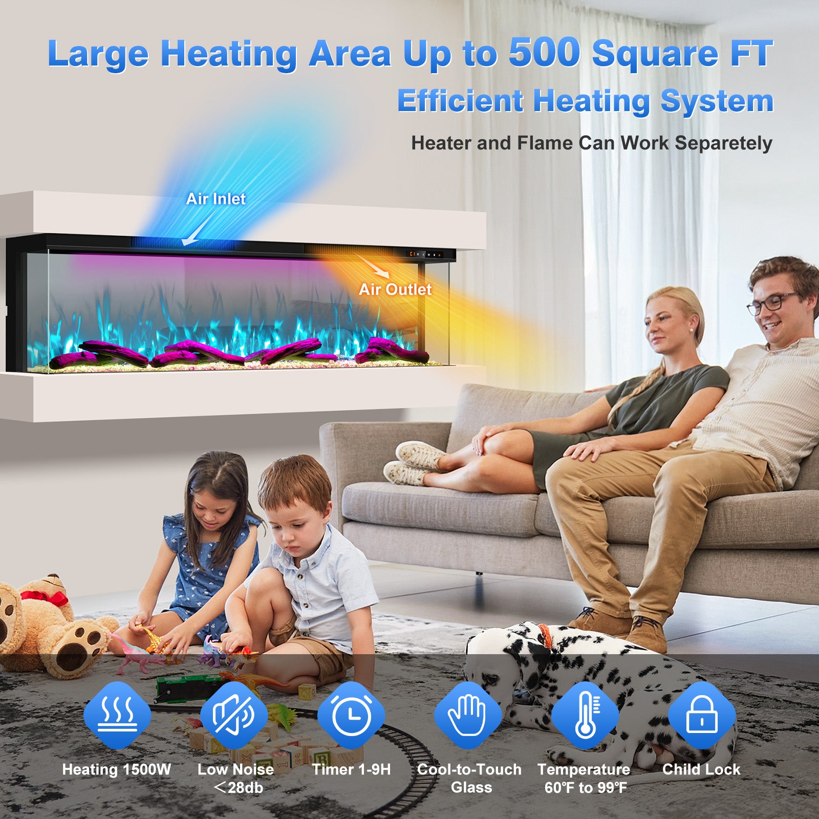 70" 3 Sided 3D Mirrored Electric Fireplace with Touchscreen, APP & Remote Control, Smart Built-in Linear Fire Places Insert 1500W Heater, Multi-Color Combinations,Cracking Sound, Timer