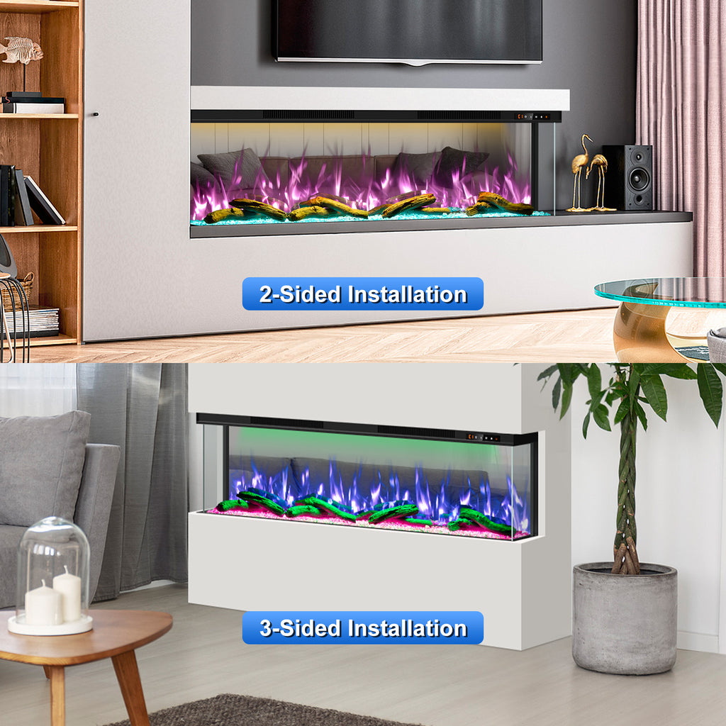 100" 3 Sided 3D Mirrored Electric Fireplace with Touchscreen, APP & Remote Control, Smart Built-in Linear Fire Places Insert 1500W Heater, Multi-Color Combinations,Cracking Sound, Timer
