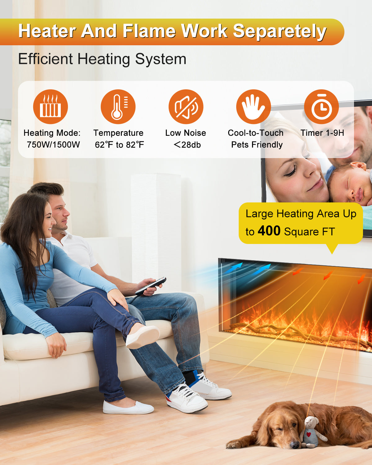 3 Sided Electric Fireplace Inserts, 50" Smart in Wall Recessed Fireplace Heater 1500/750W with APP & Remote Control, 251RGB LED Flame Colors, Timer, Log Set & Crystal