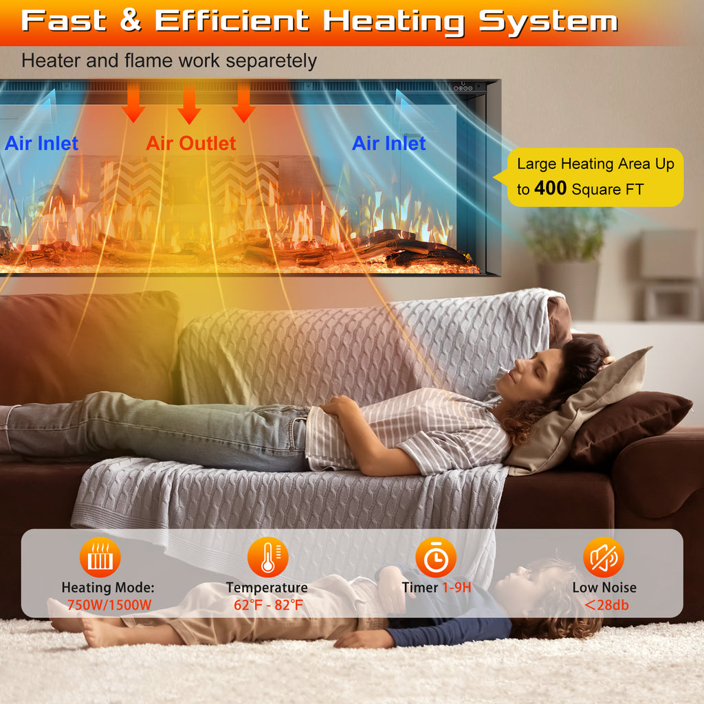 3 Sided Mirrored Electric Fireplace, 70" Smart Wall Recessed Fireplace Insert Linear Fire Places Heater with APP & Remote Control, 1500/750W, Timer, 251RGB Color Combinations, Crystal & Log