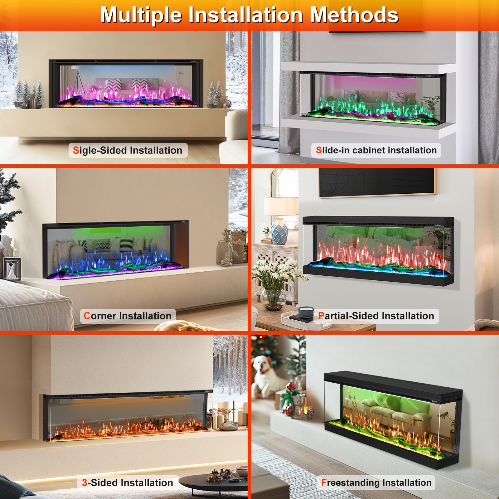 3 Sided Mirrored Electric Fireplace, 70" Smart Wall Recessed Fireplace Insert Linear Fire Places Heater with APP & Remote Control, 1500/750W, Timer, 251RGB Color Combinations, Crystal & Log