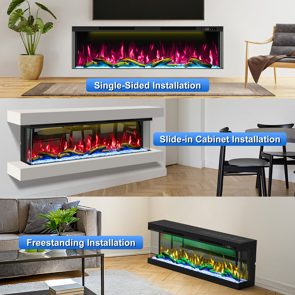100" 3 Sided 3D Mirrored Electric Fireplace with Touchscreen, APP & Remote Control, Smart Built-in Linear Fire Places Insert 1500W Heater, Multi-Color Combinations,Cracking Sound, Timer